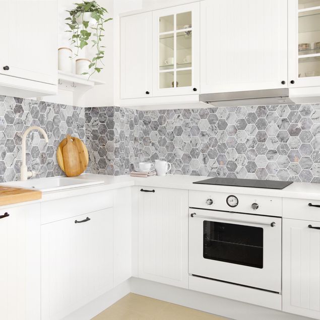 Achterwand in keuken Marble Hexagon Tiles - Grey