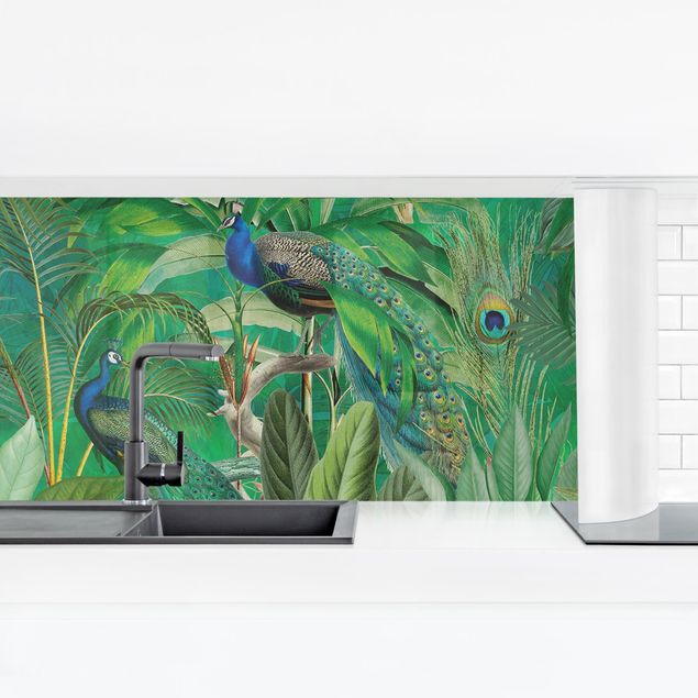 Achterwand voor keuken landschap Peacocks In The Jungle