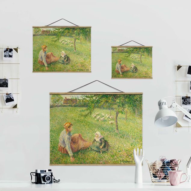 Stoffen schilderij met posterlijst Camille Pissarro - The Geese Pasture