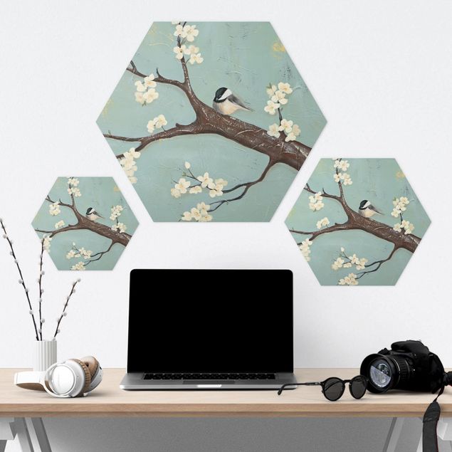 Hexagons Forex schilderijen Titmouse On Cherry