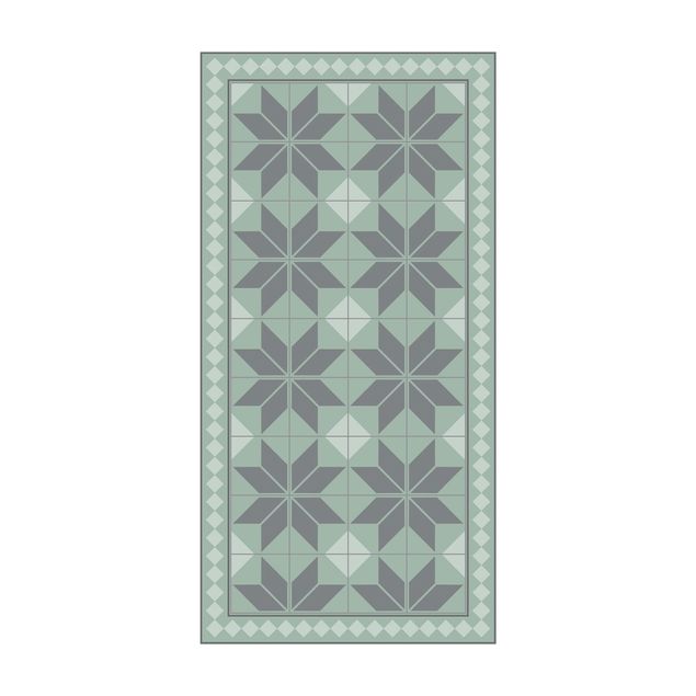 Vloerkleden groen Geometrical Tiles Star Flower Mint Green Shade With Narrow Border