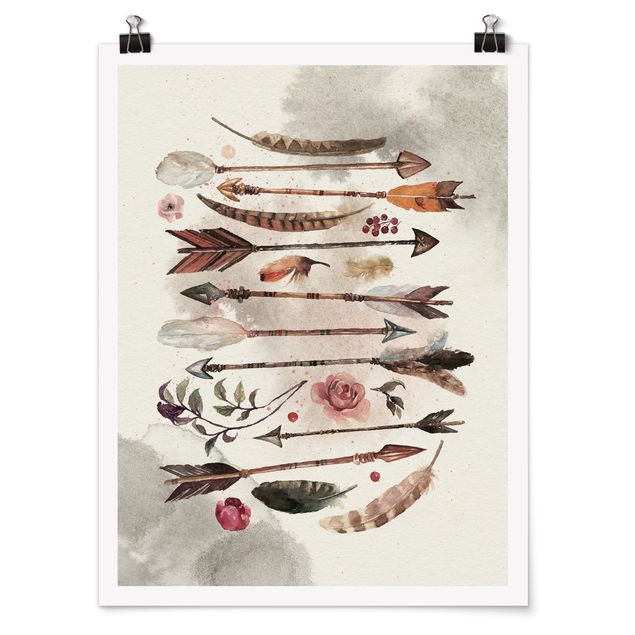 Posters Boho Arrows And Feathers - Watercolour