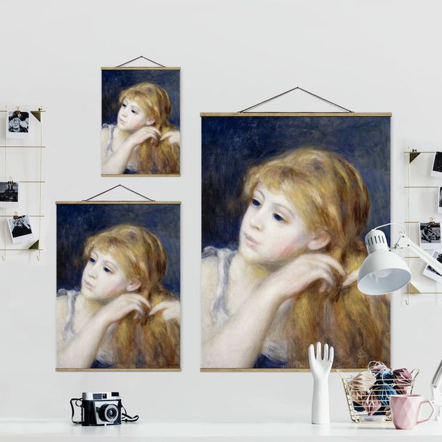 Stoffen schilderij met posterlijst Auguste Renoir - Head of a Young Woman