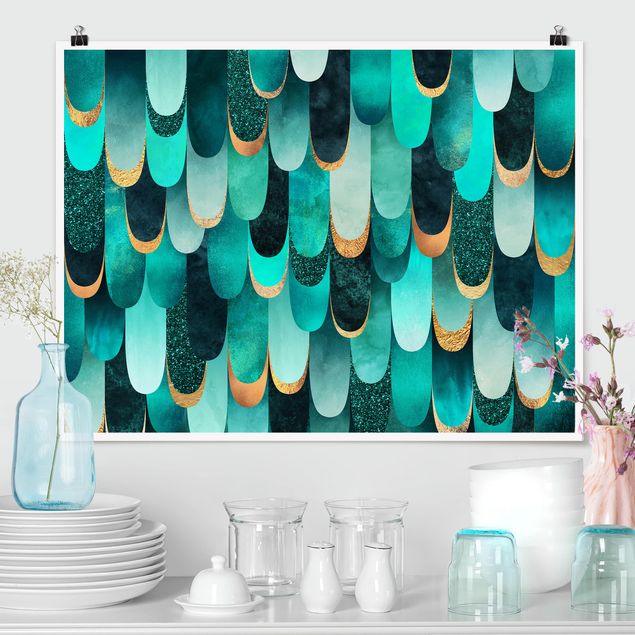 Posters Feathers Gold Turquoise