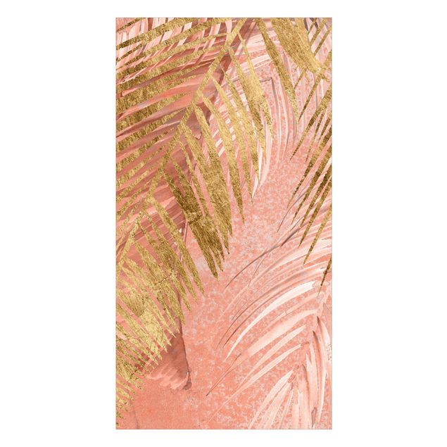 Duschrückwand - Palmenblätter Rosa und Gold III