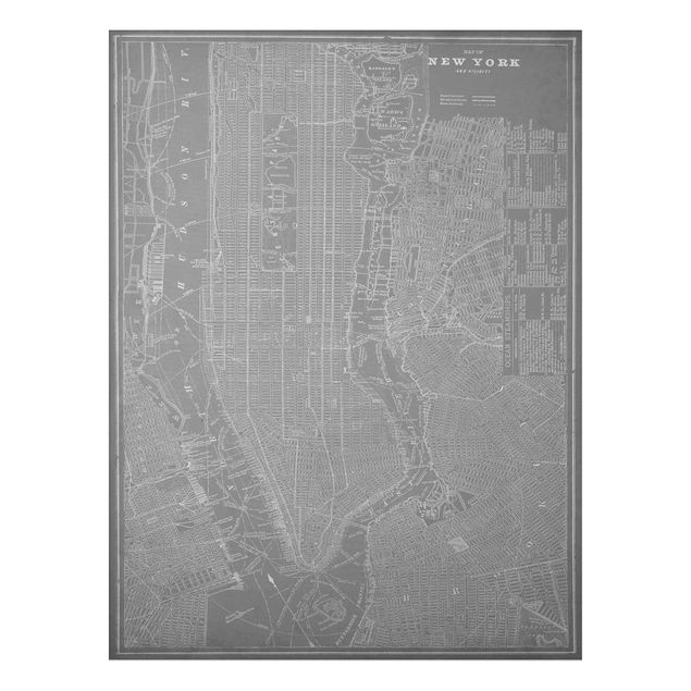 Aluminium Dibond schilderijen Vintage Map New York Manhattan