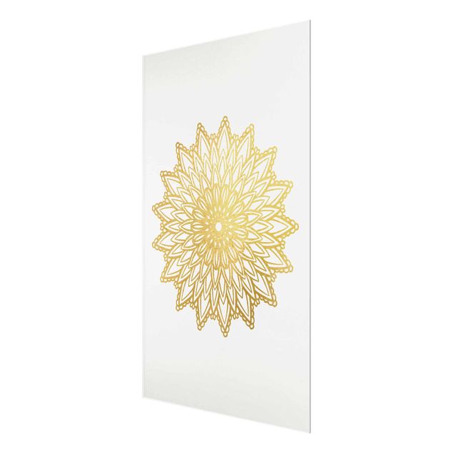 Glasschilderijen Mandala Sun Illustration White Gold