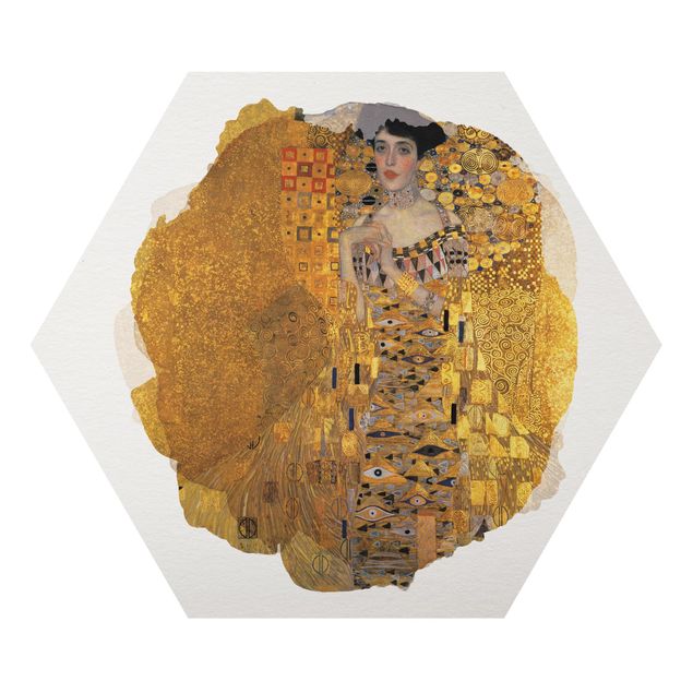 Hexagons Aluminium Dibond schilderijen WaterColours - Gustav Klimt - Portrait Of Adele Bloch-Bauer I