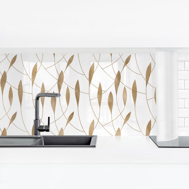 Achterwand voor keuken patroon Natural Pattern Sweeping Leaves In Gold