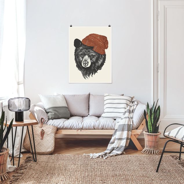 Posters Illustration Bear With Red Cap Drawing