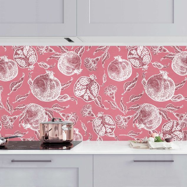 Achterwand voor keuken groenten en fruit Copper Engraving Pomegranates