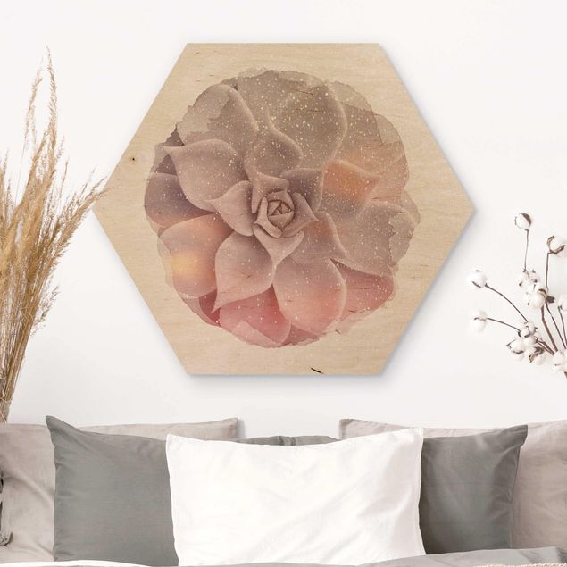 Hexagons houten schilderijen WaterColours - Cactus Succulent