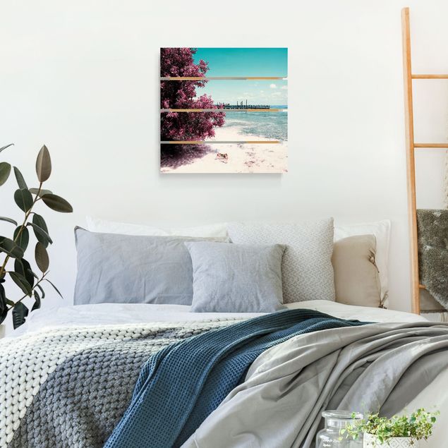 Houten schilderijen op plank Paradise Beach Isla Mujeres