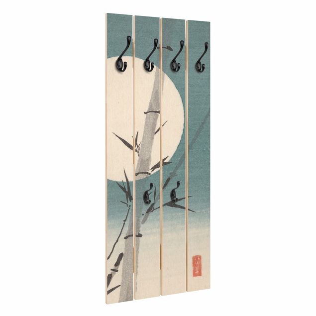 Wandkapstokken houten pallet Japanese Drawing Bamboo And Moon