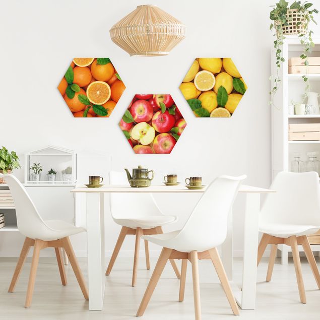 Hexagons Forex schilderijen - 3-delig Fresh Fruit
