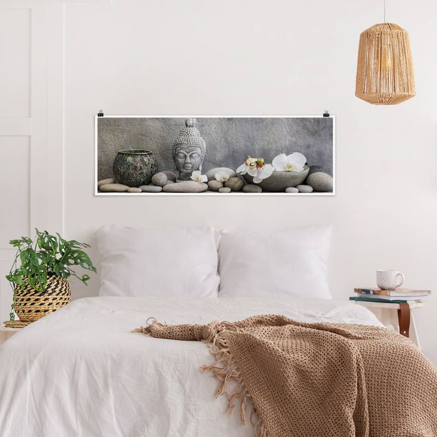 Posters Zen Buddha With White Orchids