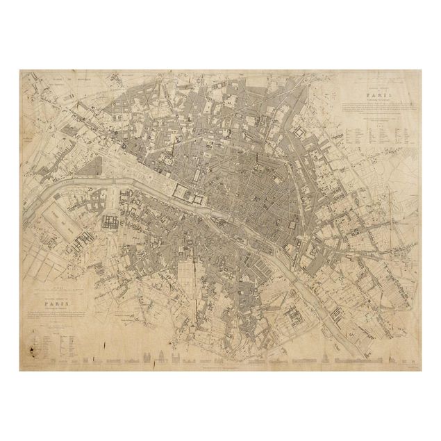 Houten schilderijen Vintage Map Paris