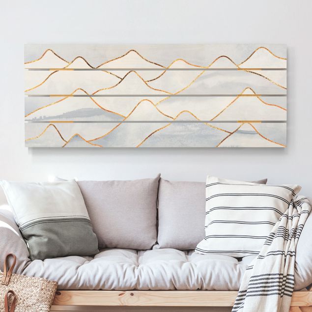 Houten schilderijen op plank Watercolour Mountains White Gold