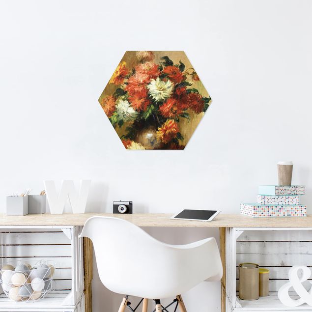 Hexagons Forex schilderijen Auguste Renoir - Still Life with Dahlias