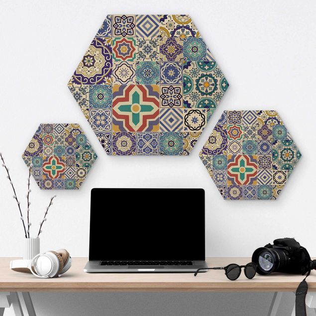 Hexagons houten schilderijen Backsplash - Elaborate Portoguese Tiles