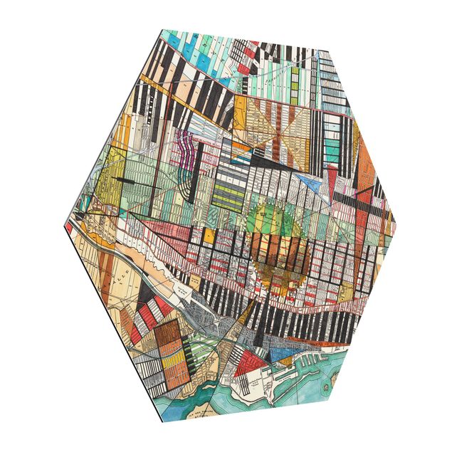 Hexagons Aluminium Dibond schilderijen Modern Map Of Montreal