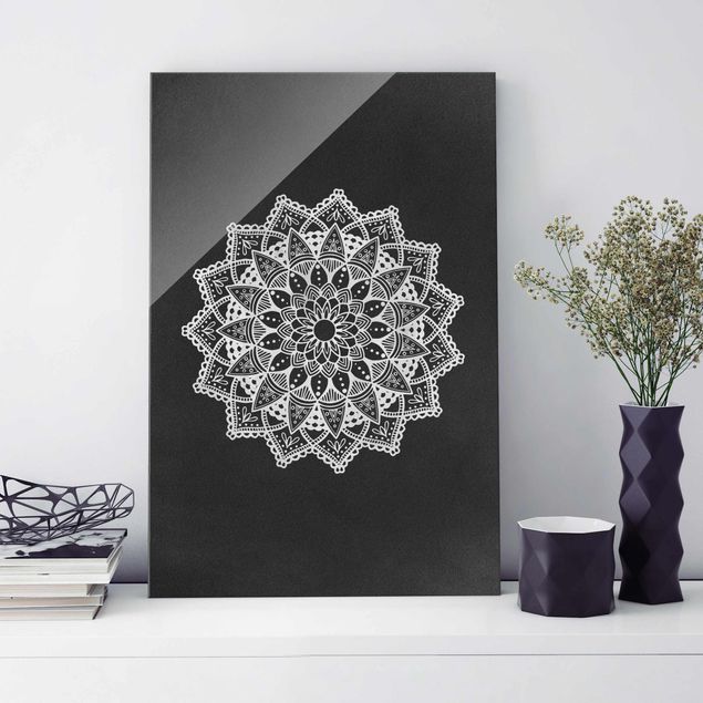 Glas Magnetboard Mandala Illustration Ornament White Black