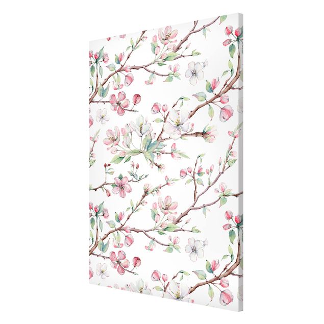 Magneetborden Watercolour Branches Of Apple Blossom In Light Pink And White