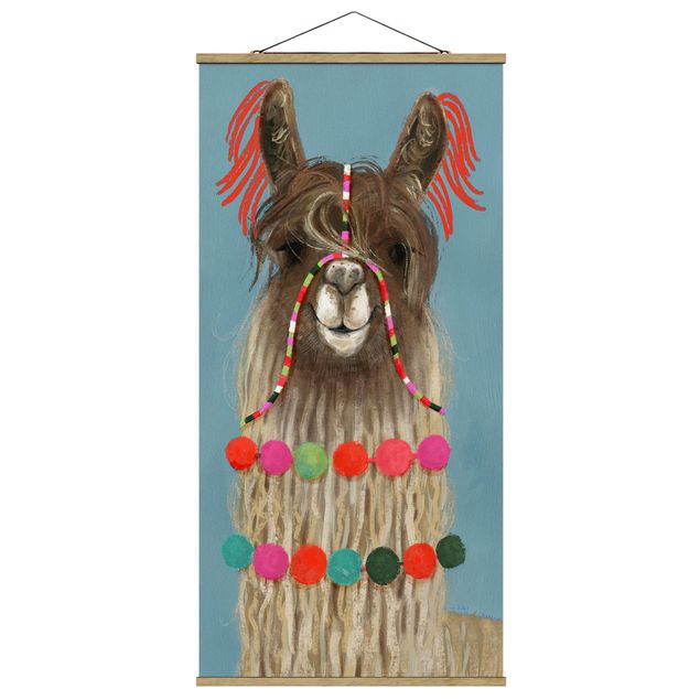 Stoffen schilderij met posterlijst Lama With Jewelry I
