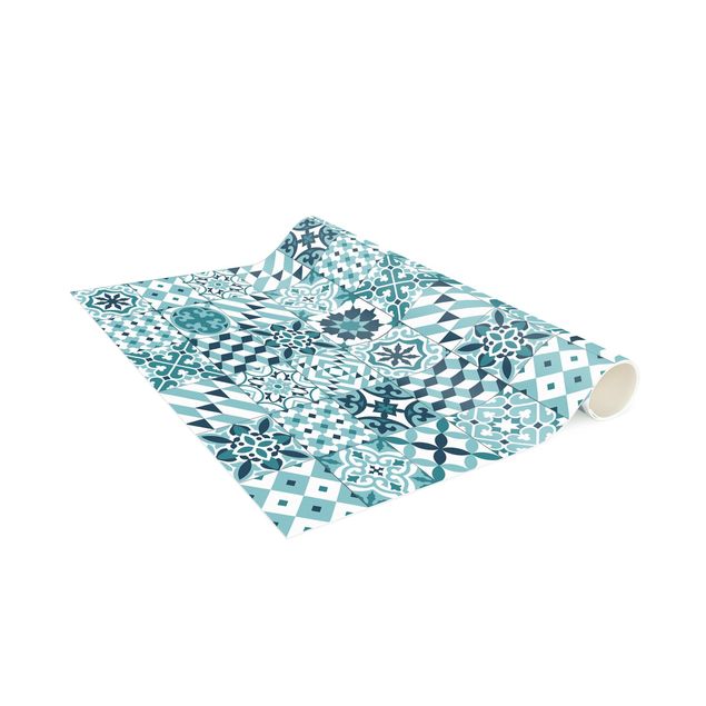 Vloerkleed modern Geometrical Tile Mix Turquoise