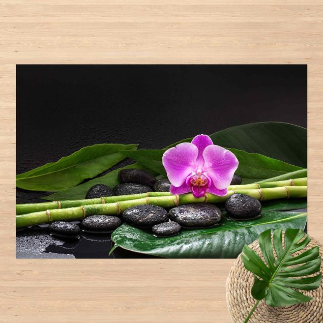 Vloerkleed bamboelook Green bamboo With Orchid Flower