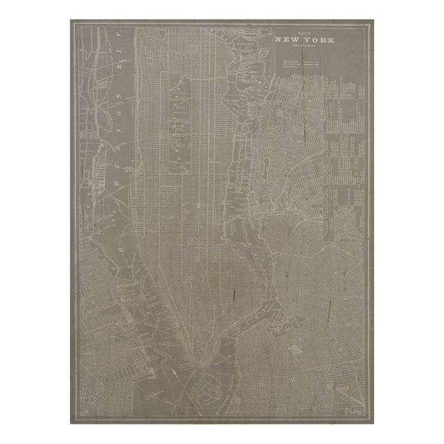 Houten schilderijen Vintage Map New York Manhattan