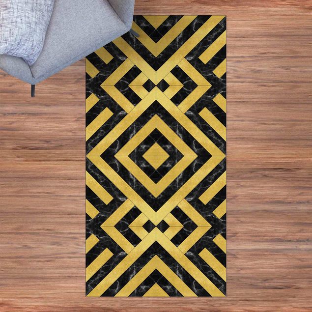 Loper tapijt Geometrical Tile Mix Art Deco Gold Black Marble