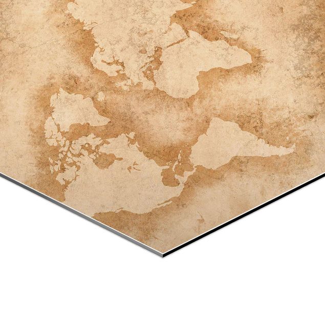 Hexagons Aluminium Dibond schilderijen Antique World Map