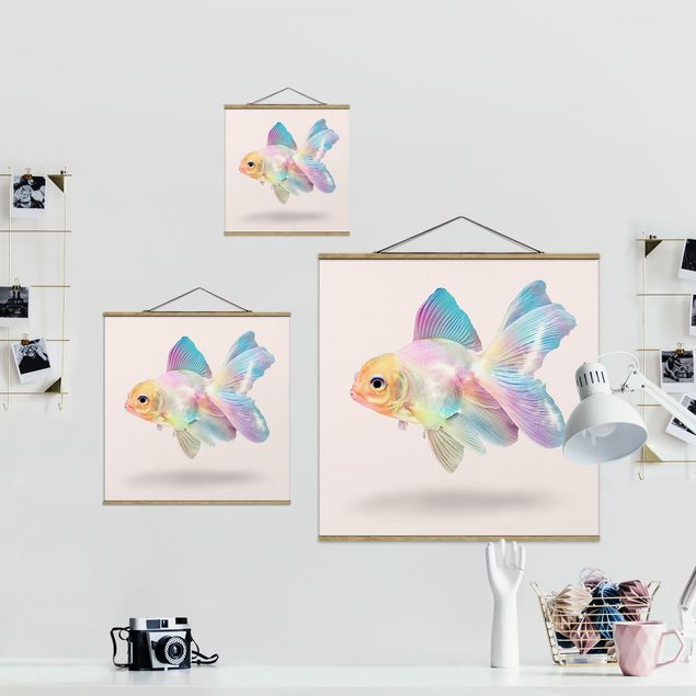 Stoffen schilderij met posterlijst Fish In Pastel