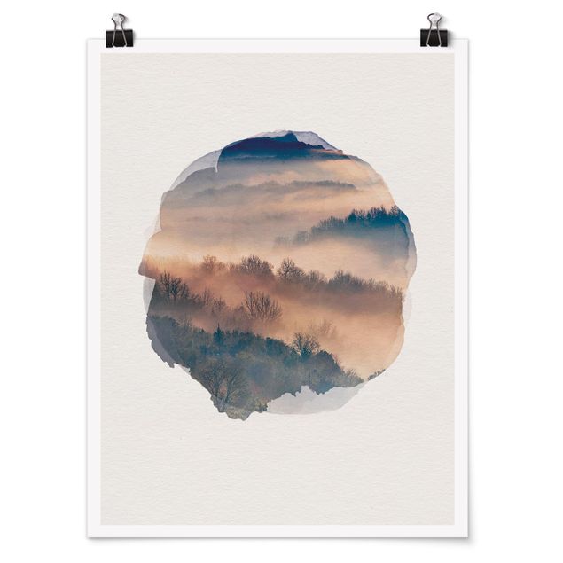Posters WaterColours - Mist At Sunset