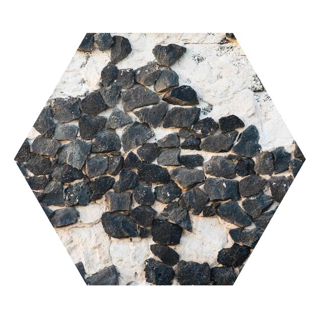 Hexagons Forex schilderijen Wall With Black Stones