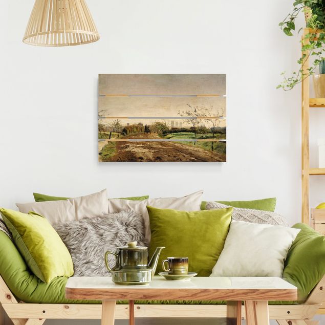 Houten schilderijen op plank Otto Modersohn - Morning Landscape with Carriage near Münster
