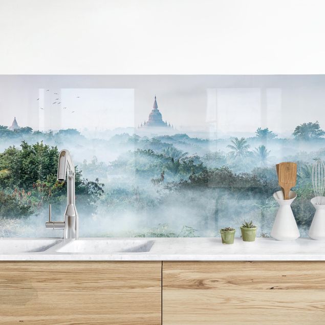 Achterwand voor keuken steden en skylines Morning Fog Over The Jungle Of Bagan