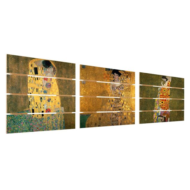 Houten schilderijen op plank - 3-delig Gustav Klimt - Portraits