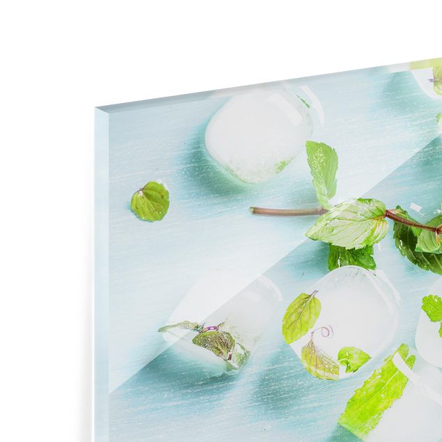 Spatscherm keuken Ice Cubes With Mint Leaves