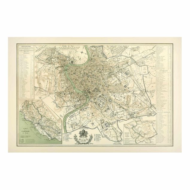 Magneetborden Vintage Map Rome Antique