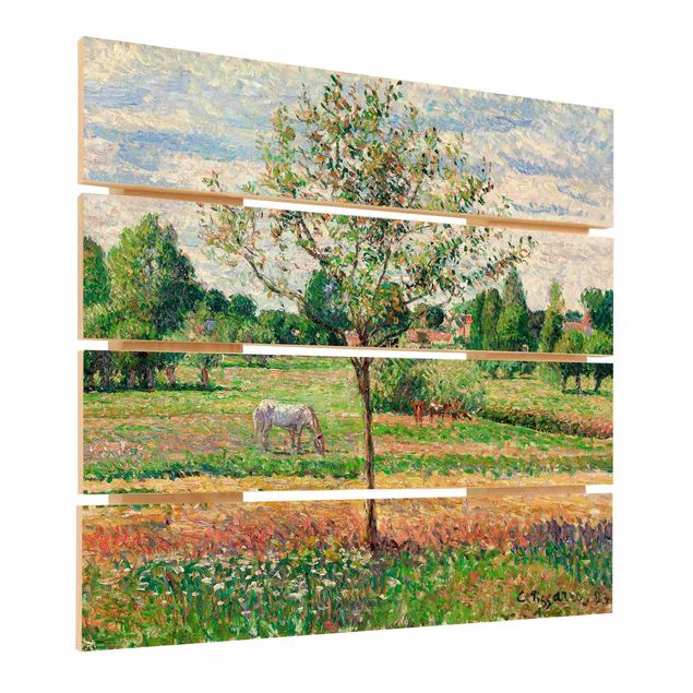 Houten schilderijen op plank Camille Pissarro - Meadow with Grey Horse, Eragny