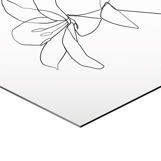 Hexagons Aluminium Dibond schilderijen - 2-delig Line Art Flowers Black White Set