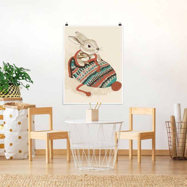 Posters Illustration Cuddly Santander Rabbit In Hat