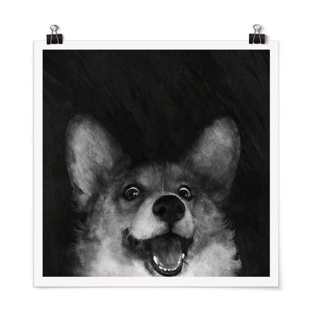 Posters Illustration Dog Corgi Paintig Black And White