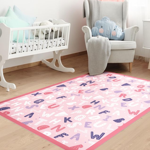 grote vloerkleden Alphabet With Hearts And Dots In Light Pink With Frame