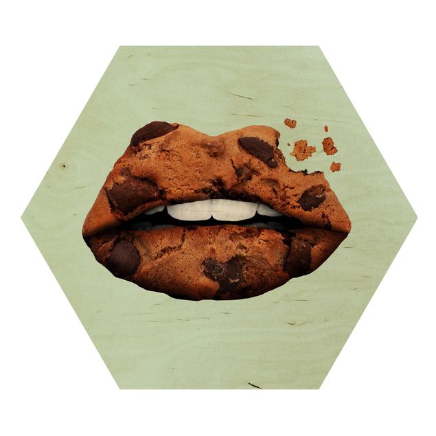 Hexagons houten schilderijen Lips With Biscuit