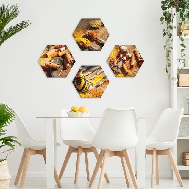 Hexagons Forex schilderijen - 4-delig Oriantal Spices