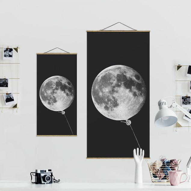 Stoffen schilderij met posterlijst Balloon With Moon