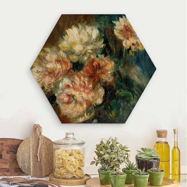 Hexagons houten schilderijen Auguste Renoir - Vase of Peonies